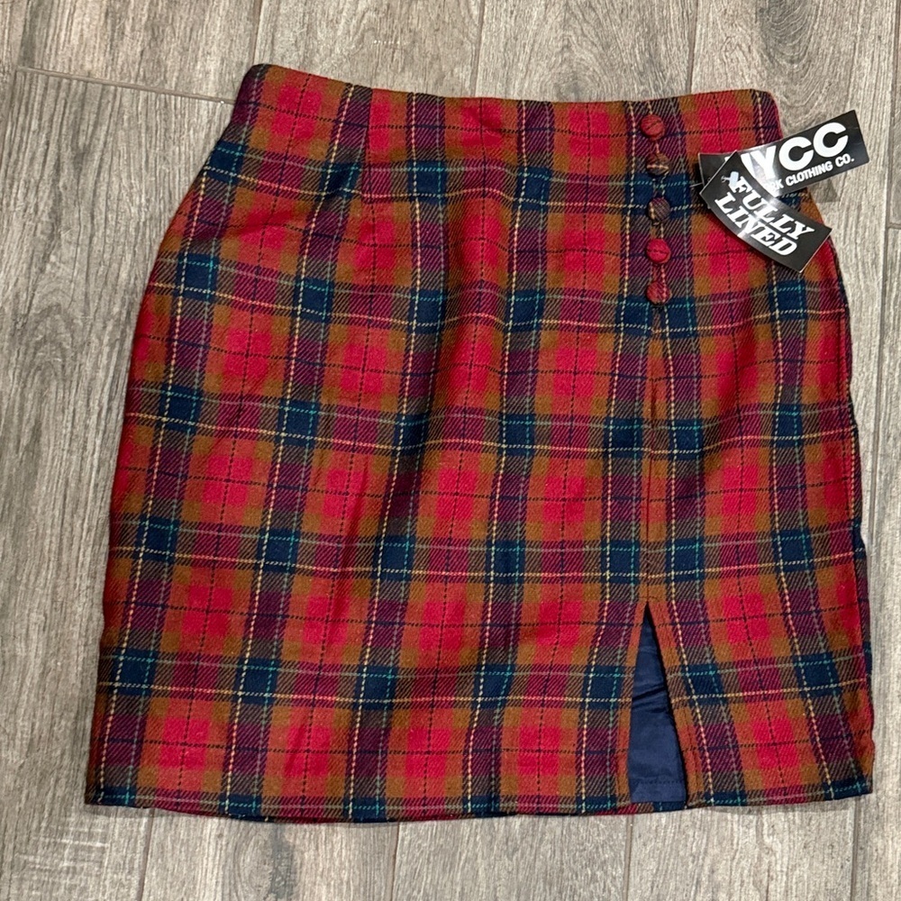 NWT NYC Women's Red and Navy Plaid Pencil Skirt